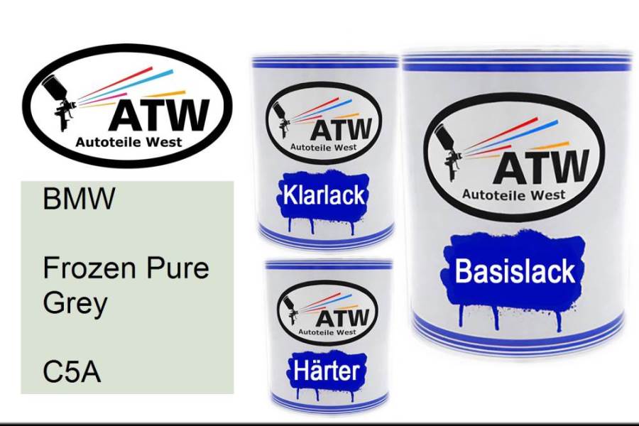 BMW, Frozen Pure Grey, C5A: 1L Lackdose + 1L Klarlack + 500ml Härter - Set, von ATW Autoteile West.
